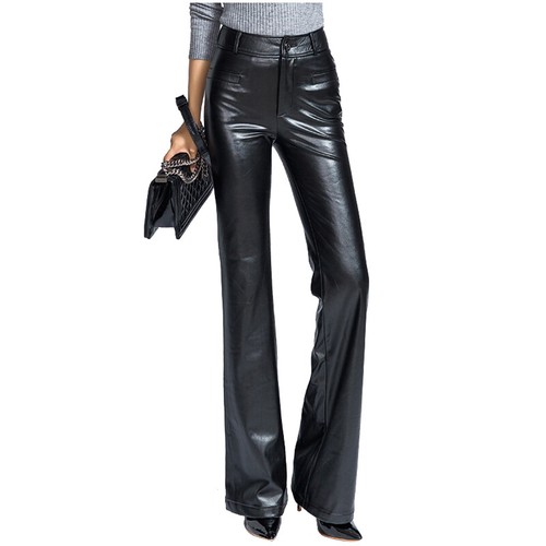 high waisted flare leather pants